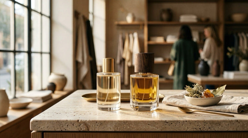 Designer and niche fragrance bottles displayed side by side for comparison